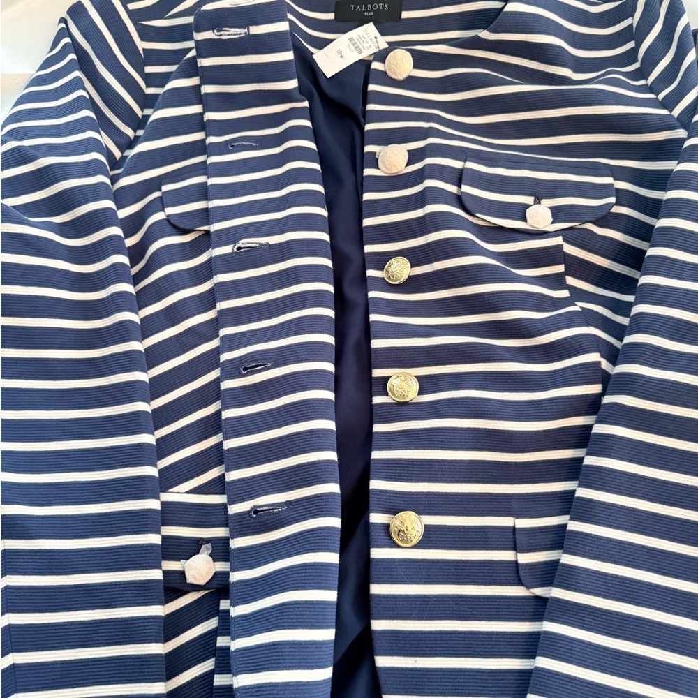 Talbots Navy Striped Knit Women's Jacket - NWT - Picture 2 of 4